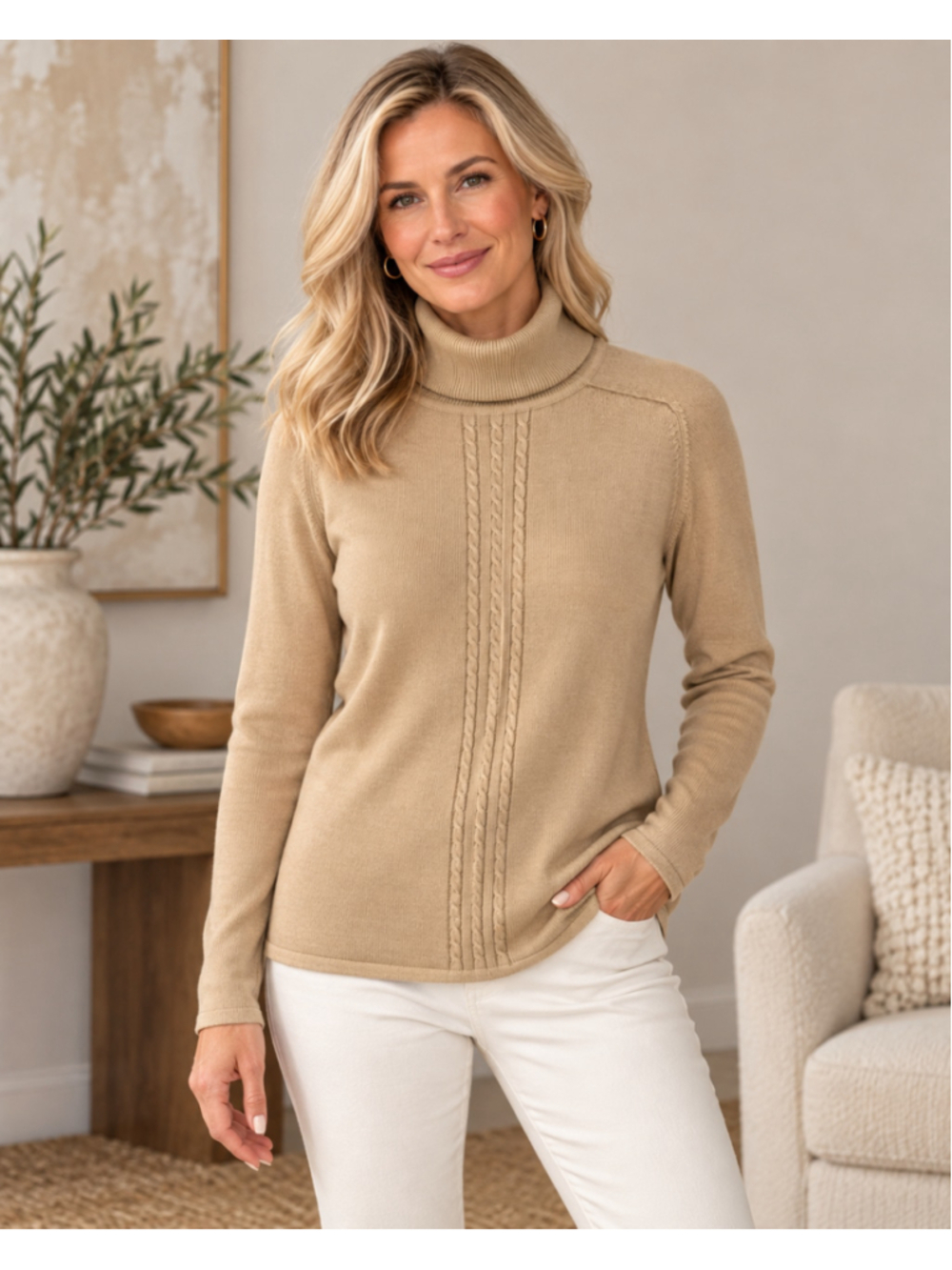 Women's Rafaella Turtleneck Sweater Size S Beige - Picture 1 of 8